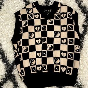 Checkered Yin Yang Sweater Vest Black & White Size Small